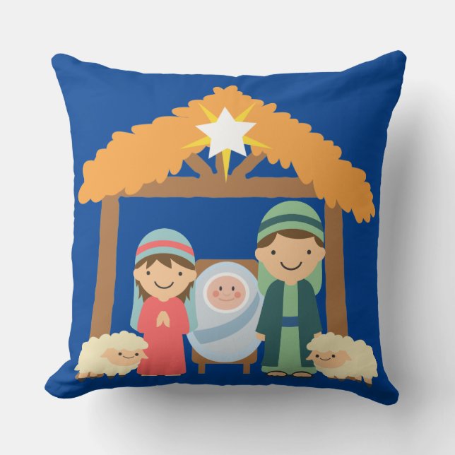 Cute Nativity scene Throw Pillow (Front)