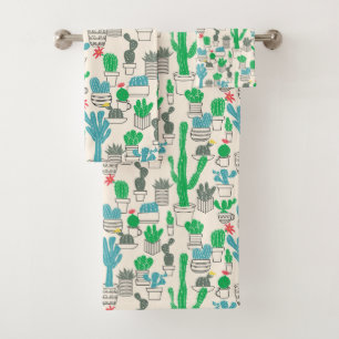 Cute Natural Floral Cacti Pattern Bath Towel Set