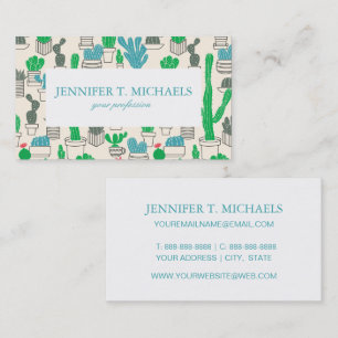 Cute Natural Floral Cacti Pattern Business Card
