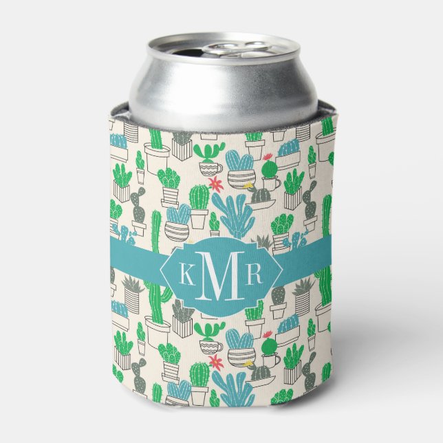 Cute Natural Floral Cacti Pattern Can Cooler (Can Front)