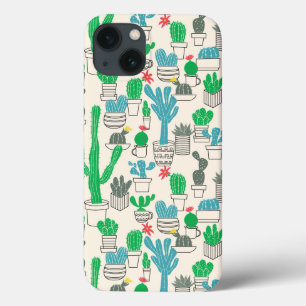 Cute Natural Floral Cacti Pattern iPhone 13 Case