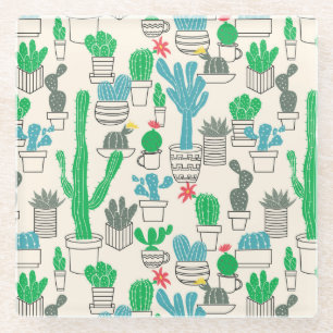 Cute Natural Floral Cacti Pattern Glass Coaster