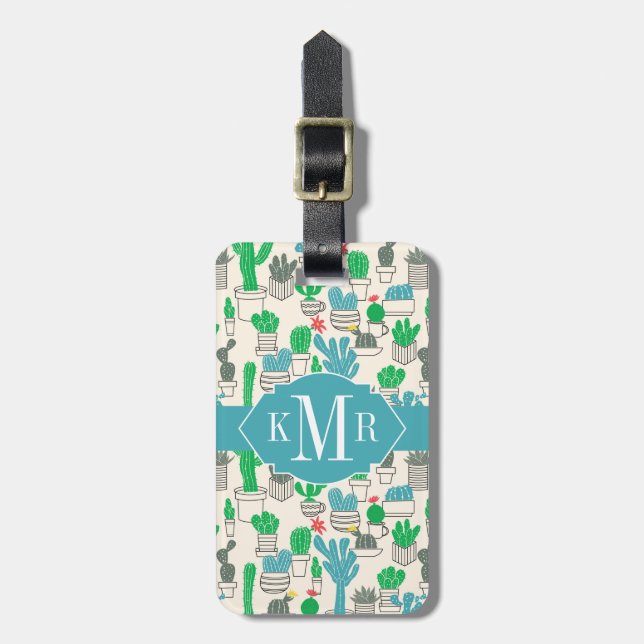 Cute Natural Floral Cacti Pattern Luggage Tag (Front Vertical)
