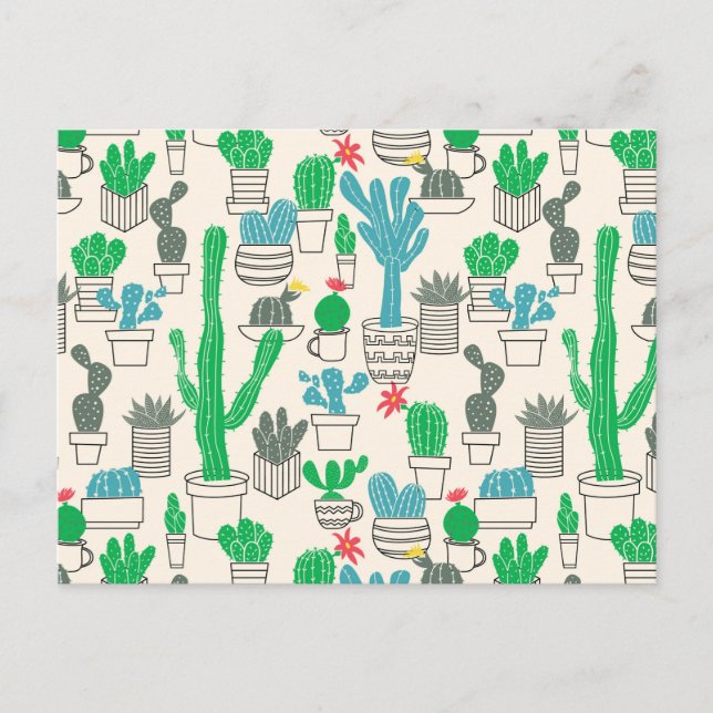 Cute Natural Floral Cacti Pattern Postcard (Front)