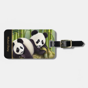Cute Naturalistic Pandas AI Creation Monogram Luggage Tag