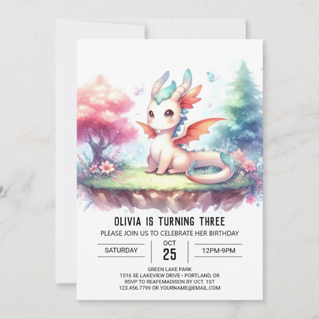 Cute Nature Dragon Birthday Invitation (Front)