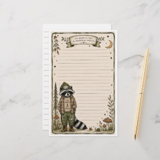 Cute Nature Explorer Raccoon Stationery Paper