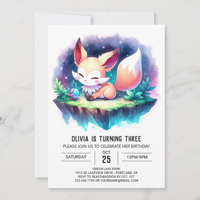 Cute Nature Fox Birthday digital Invitation (Front)