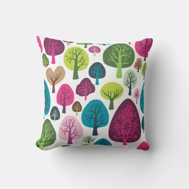 Cute nature tree flower retro pattern throw pillow (Front)
