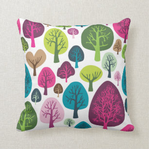 Cute nature tree flower retro pattern throw pillow