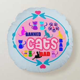 😻🐾↷❤Cute Naughty Cat Family Soft & Wrinkle-Free Round Pillow