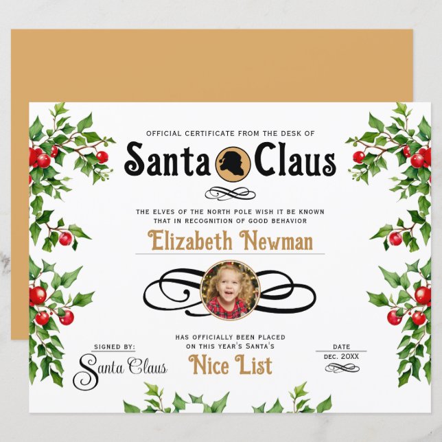Cute Naughty Nice List Official Photo Certificate (Front/Back)