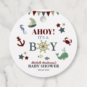 Cute Nautical Ahoy! Its a Boy Baby Shower Favour Tags