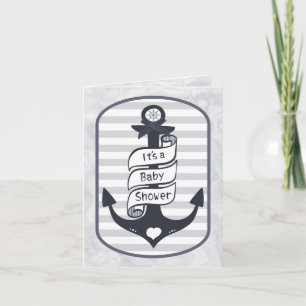 Cute Nautical Anchor Bow and Stripes Baby Shower Invitation