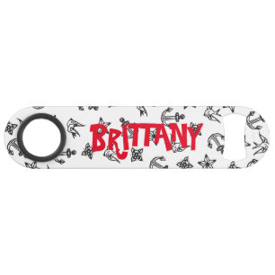 Cute Nautical Anchor Pattern Monogram Bar Key