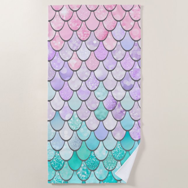 Cute Nautical Beach Towel, Mermaid Scales Beach Towel (Front)