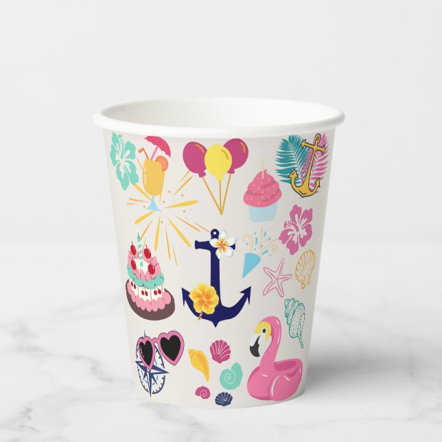 Cute Nautical Birthday Paper Cups (Front)