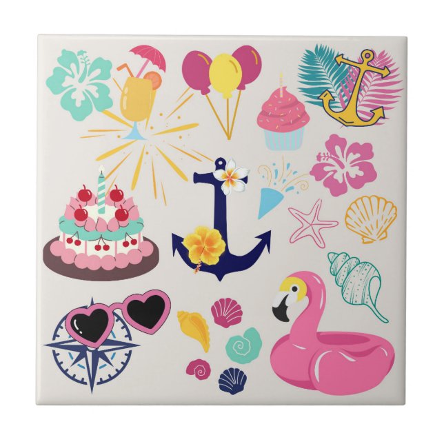 Cute Nautical Birthday Tile (Front)