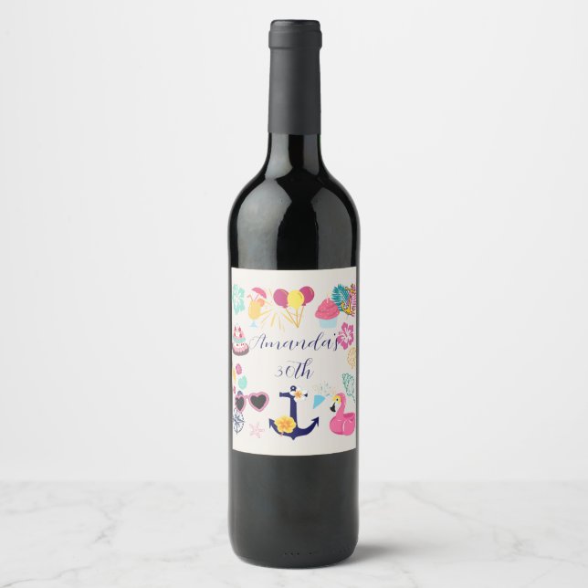  Cute Nautical Birthday Wine Label (Front)