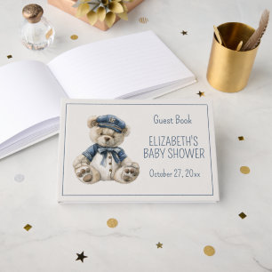 Cute Nautical Blue Baby Bear Baby Shower Guest Book