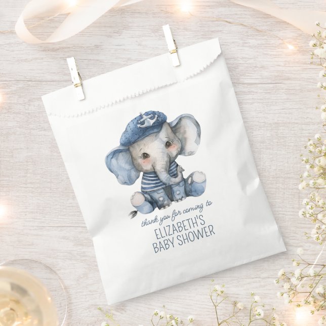 Cute Nautical Blue Baby Elephant Baby Shower Favour Bag (Clipped)