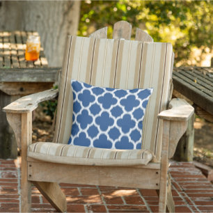Cute Nautical Blue Ikat Quatrefoil Mosaic Pattern Outdoor Pillow