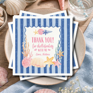 Cute Nautical Blue Pink Seashell Thank You Napkin