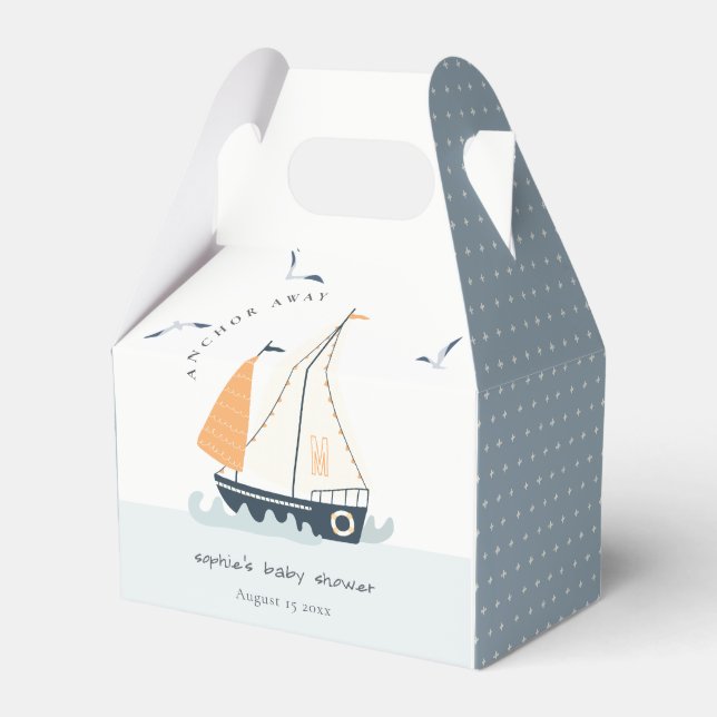 Cute Nautical Blue Sailboat Pastel Baby Shower Favor Box (Front Side)