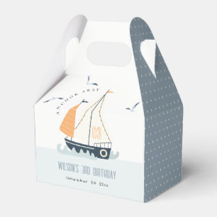 Cute Nautical Blue Sailboat Pastel Kids Birthday Favor Box