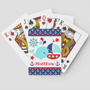 Cute Nautical Blue Whale and Anchors Pattern Playing Cards