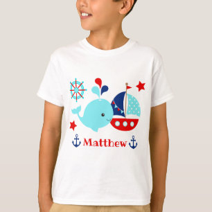 Cute Nautical Blue Whale and Anchors Pattern T-Shirt