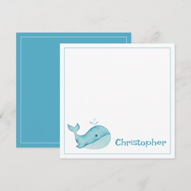 Cute Nautical Blue Whale Personalized Card (Front/Back)