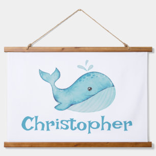 Cute Nautical Blue Whale Personalized Hanging Tapestry
