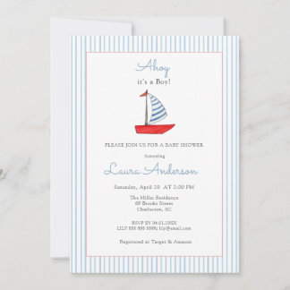 Cute Nautical boat Baby boy Baby shower Invitation