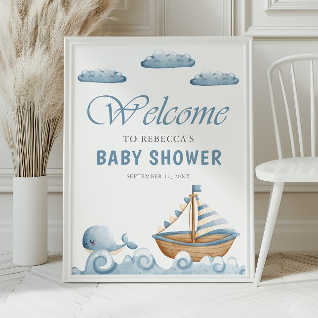 Cute Nautical Boat Baby Shower Welcome Poster (Creator Uploaded)