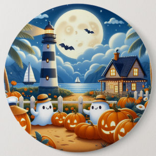 Cute, Nautical/coastal Halloween ghost/pumpkins 6 Inch Round Button