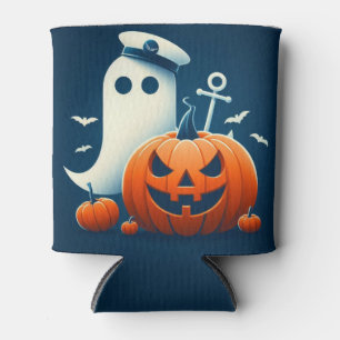 Cute, Nautical/coastal Halloween ghost/pumpkins Can Cooler