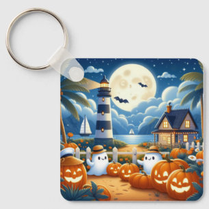 Cute, Nautical/coastal Halloween ghost/pumpkins Keychain