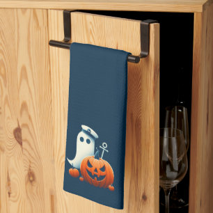 Cute, Nautical/coastal Halloween ghost/pumpkins Kitchen Towel