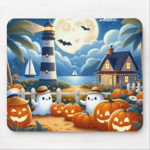 Cute, Nautical/coastal Halloween ghost/pumpkins Mouse Pad