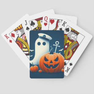 Cute, Nautical/coastal Halloween ghost/pumpkins Playing Cards