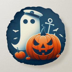 Cute, Nautical/coastal Halloween ghost/pumpkins Round Pillow