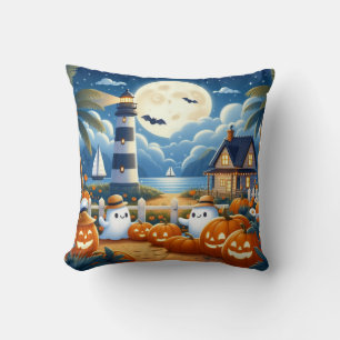 Cute, Nautical/coastal Halloween ghost/pumpkins Throw Pillow