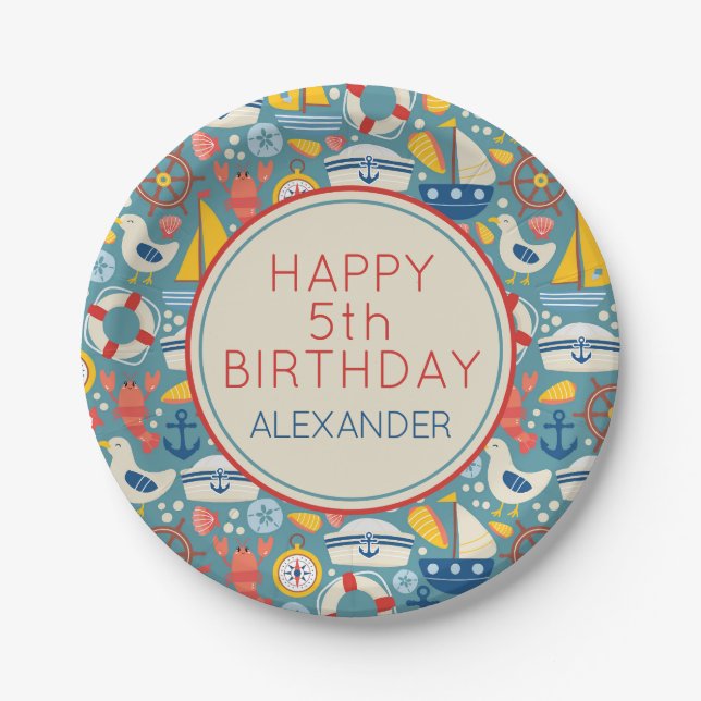 Cute Nautical Marine Sea Life Personalized Paper Plate (Front)