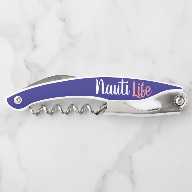 cute, nautical NAUTI LIFE script on navy blue | Corkscrew (Back)