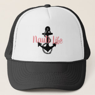 cute nautical NAUTI LIFE type with anchor   Trucker Hat