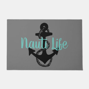 cute nautical NAUTI LIFE with anchor Floor Mat