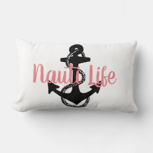 cute nautical NAUTI LIFE with anchor   Lumbar Pillow