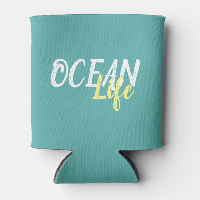 cute nautical OCEAN LIFE | Can Cooler (Front)
