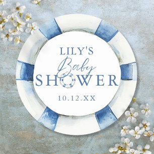 Cute Nautical Ocean Lifebuoy Baby Shower Favour Classic Round Sticker